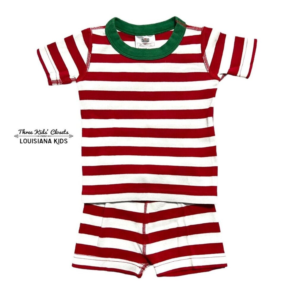 Hanna Andersson Sz 80 (18-24m) Red Striped Christmas Short Pajamas